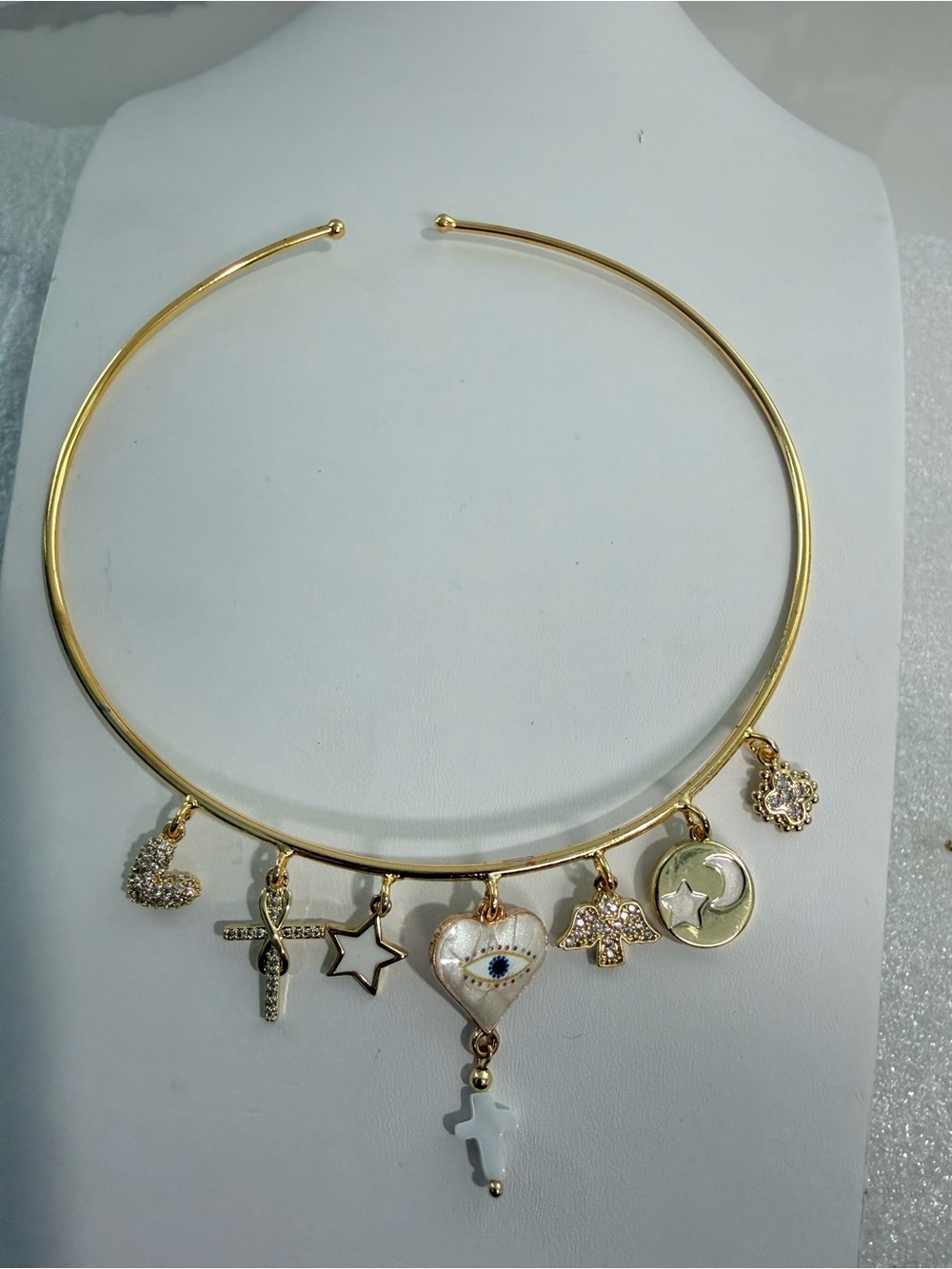 Gold Charm Choker Necklace with Heart, Cross & Star Pendants - Picture 5 of 5